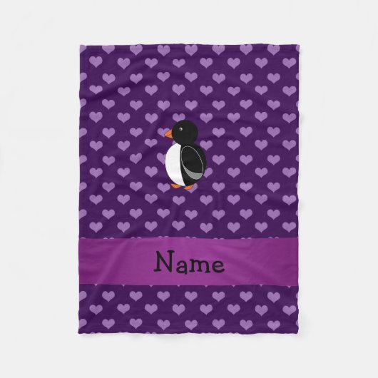 Couverture Polaire Nom personnalisé pingouin coeur pourpre (Devant)