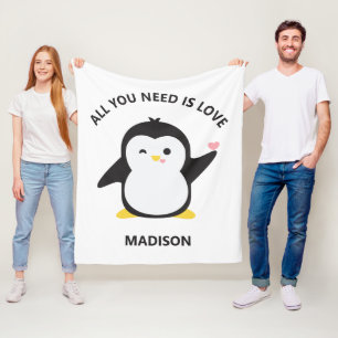 Couverture Polaire Nom personnalisé pingouin mignon