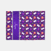 Couverture Polaire Nom personnalisé pingouins violets fleurs (Devant (Horizontal))