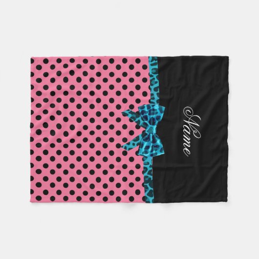 Couverture Polaire Nom personnalisé pois rose turquoise arc (Devant (Horizontal))