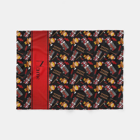 Couverture Polaire Nom personnalisé pompiers noirs camions échelles (Devant (Horizontal))