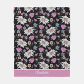 Couverture Polaire Nom personnalisé rose floral continu motif (Devant)
