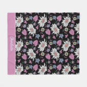 Couverture Polaire Nom personnalisé rose floral continu motif (Devant (Horizontal))