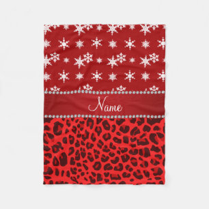 Couverture Polaire Nom personnalisé rouge léopard rouge flocons de ne