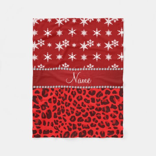 Couverture Polaire Nom personnalisé rouge léopard rouge flocons de ne (Devant)