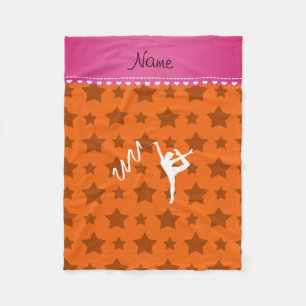 Couverture Polaire Nom personnalisé rythmique gymnaste orange étoiles