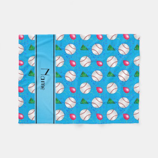 Couverture Polaire Nom personnalisé sky bleu baseball anniversaire (Devant (Horizontal))