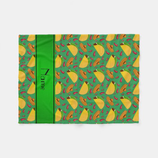 Couverture Polaire Nom personnalisé tacos vert sombreros chilis (Devant (Horizontal))