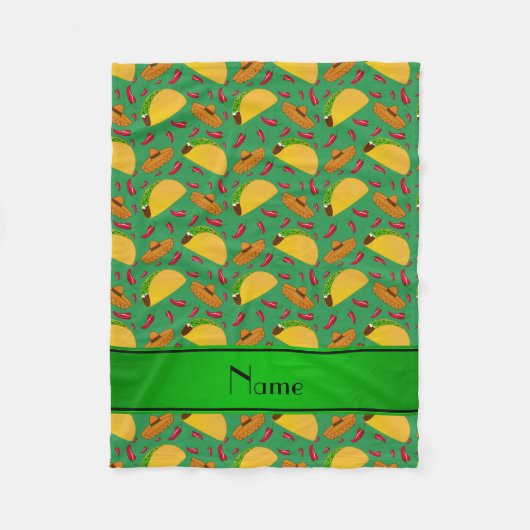 Couverture Polaire Nom personnalisé tacos vert sombreros chilis (Devant)