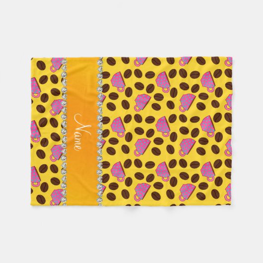 Couverture Polaire Nom personnalisé tasses à café rose jaune beans (Devant (Horizontal))