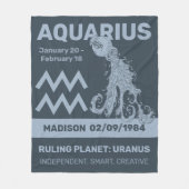 Couverture Polaire Nom personnalisé / Texte Symbole zodiaque Aquarius (Devant)