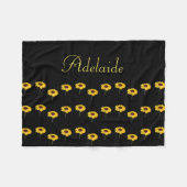 Couverture Polaire Nom personnalisé tournesols jaunes sur noir (Devant (Horizontal))