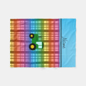 Couverture Polaire Nom personnalisé tracteur vert plaid arc-en-ciel (Devant (Horizontal))