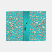 Couverture Polaire Nom personnalisé turquoise dominos (Devant (Horizontal))