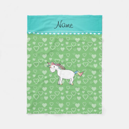 Couverture Polaire Nom personnalisé unicorne coeur vert (Devant)