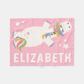 Couverture Polaire Nom personnalisé | Unicorne rose (Devant (Horizontal))