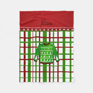 Couverture Polaire Nom personnalisé vert moche chandail de noël plaid