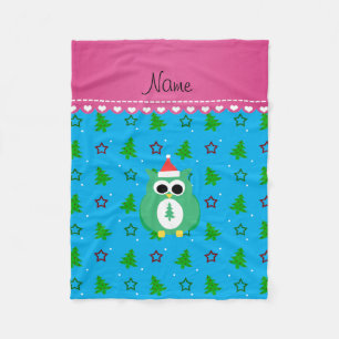 Couverture Polaire Nom personnalisé vert père Noël hibou ciel bleu ar
