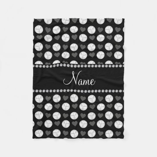 Couverture Polaire Nom personnalisé volley-ball noir et coeurs (Devant)
