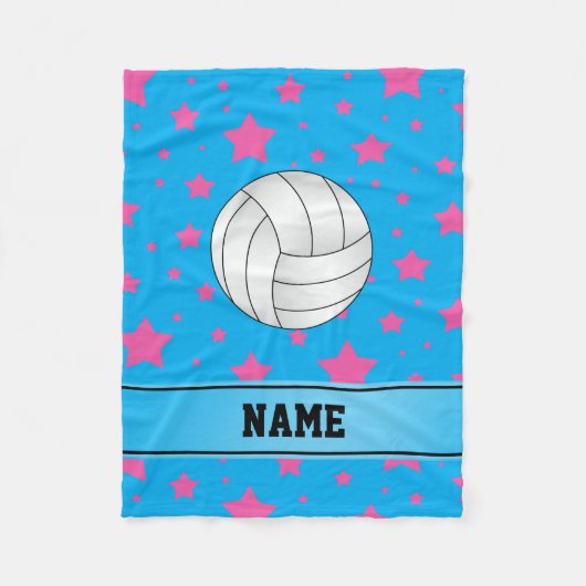Couverture Polaire Nom personnalisé volleyball bleu rose étoiles (Devant)
