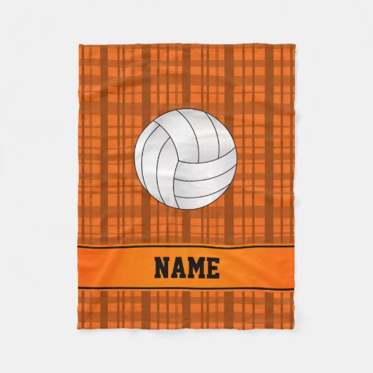 Couverture Polaire Nom personnalisé volleyball orange plaid (Devant)