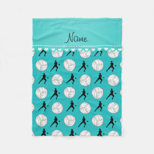 Couverture Polaire Nom personnalisé volleyballs turquoise silhouettes