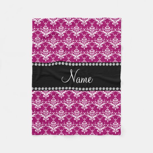 Couverture Polaire Nom personnel magenta rose blanc damask (Devant)