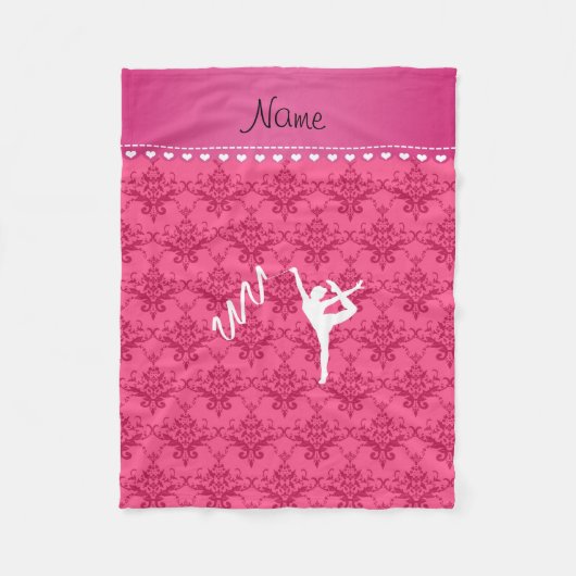 Couverture Polaire Nom personnel rythmique gymnaste rose damask (Devant)