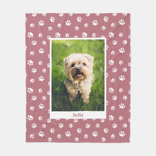 Couverture Polaire Nom photo du chien mignon Empreintes de pattes bla (Devant)