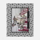 Couverture Polaire Nom photo du chien mignon Empreintes de pattes noi (Devant)