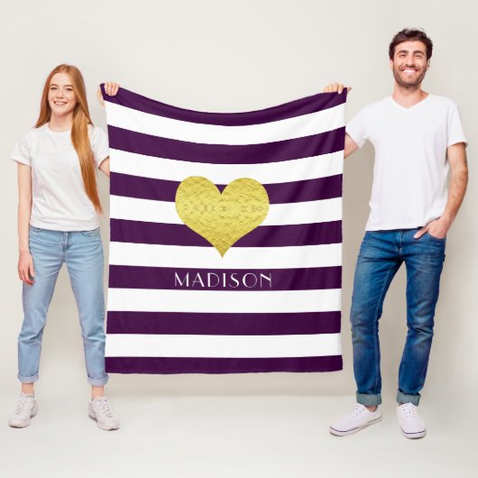 Couverture Polaire Nom Purple White Gold Heart Motif Imprimer (En situation)