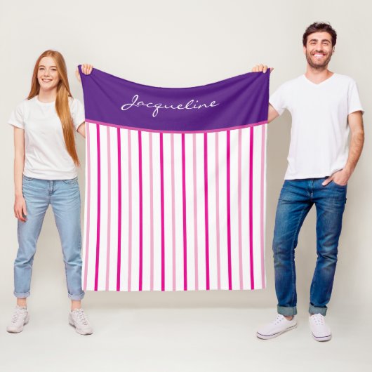 Couverture Polaire Nom Rayures Rose Violet Blanc (En situation)