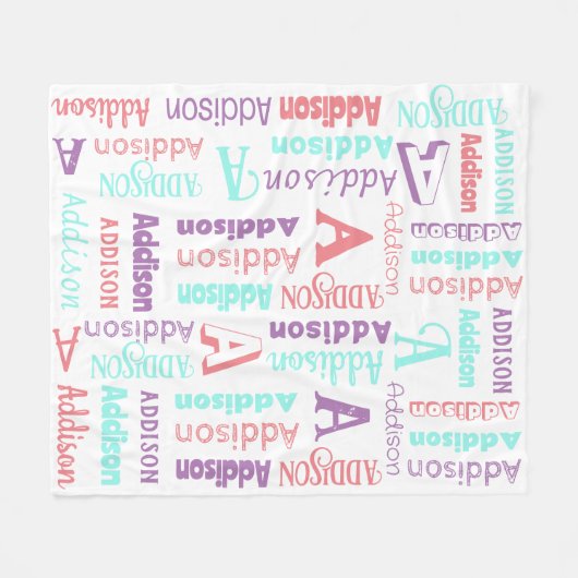 Couverture Polaire Nom répétitif et rose Turquoise initial violet (Devant (Horizontal))