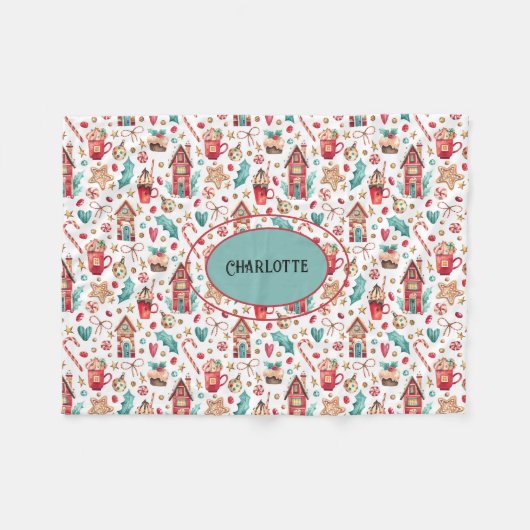 Couverture Polaire Nom Turquoise & Red Snowman, Sweets Fleece Blanket (Devant (Horizontal))