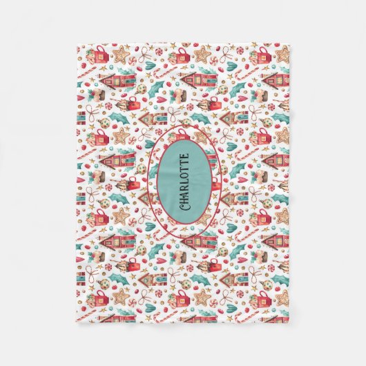 Couverture Polaire Nom Turquoise & Red Snowman, Sweets Fleece Blanket (Devant)