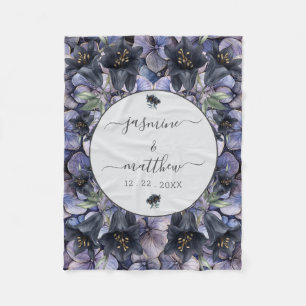 Couverture Polaire Noms de Couple de Mariage Floral Noir Classique Hu