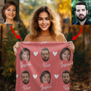 Couverture Polaire Noms de couple personnalisés et photo, Saumon mode