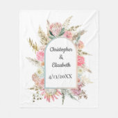 Couverture Polaire Noms de Mariages floraux roses personnalisés Dates (Devant)