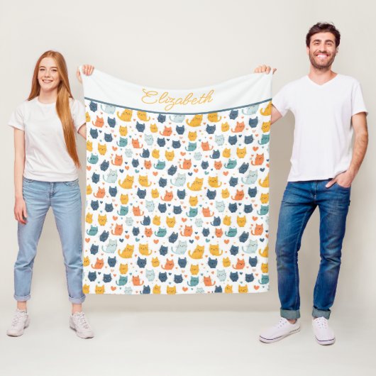 Couverture Polaire Noms Monogramme Bleu Orange Jaune Chats Mignons (En situation)