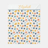 Couverture Polaire Noms Monogramme Bleu Orange Jaune Chats Mignons (Devant)