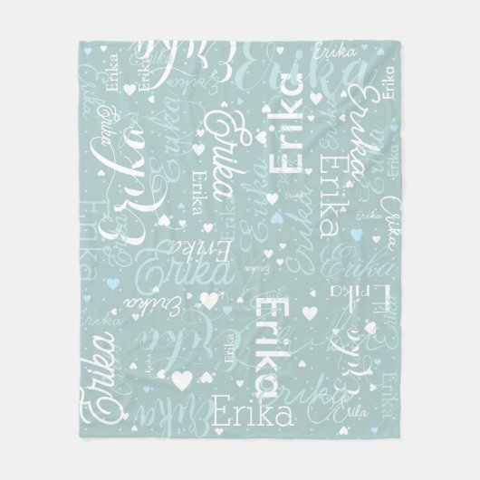 Couverture Polaire Noms personnalisés Coeurs Romantique bleu omniprés (Devant)