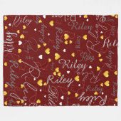 Couverture Polaire Noms répétés initiales et coeurs or rouge foncé (Devant (Horizontal))