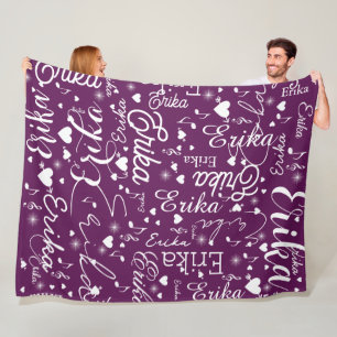 Couverture Polaire Noms romantiques et Coeurs Grape couleur violet