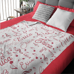 Couverture Polaire Noms rouges et notes musicales assorties blanc