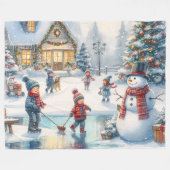Couverture Polaire Nostalgique Enfants Patinage Noël Toison Blanche (Devant (Horizontal))