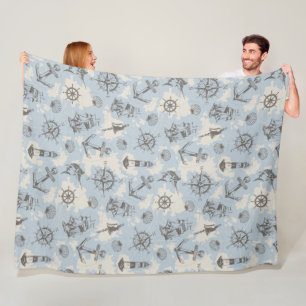 Couverture Polaire Nostalgique marin thème bleu motif