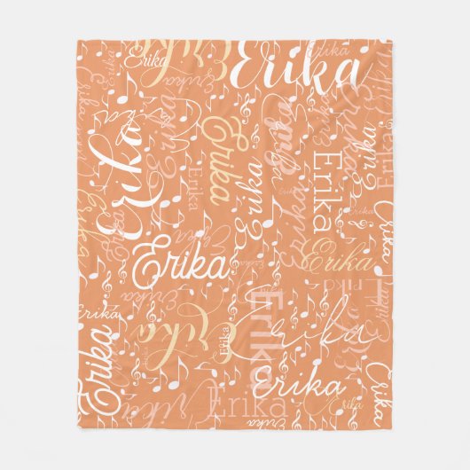 Couverture Polaire Notes musicales avec nom sur Apricot tendance (Devant)