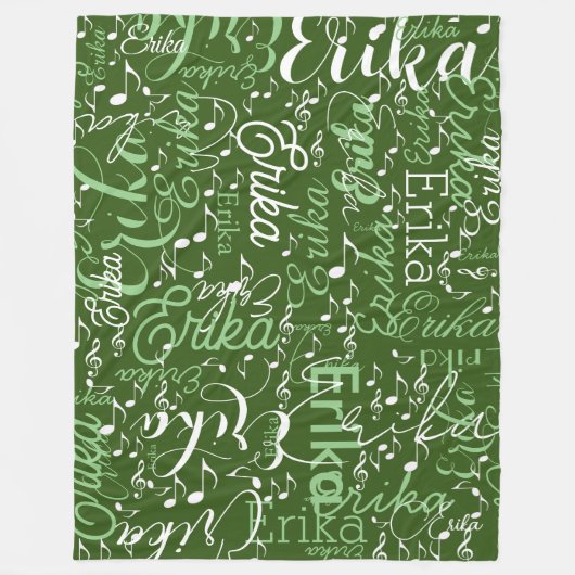 Couverture Polaire Notes musicales avec nom sur vert (Devant)