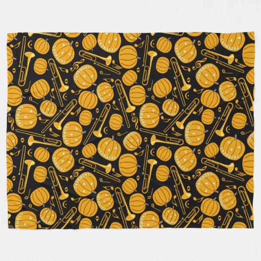 Couverture Polaire Notes musicales citrouille Trombone (Devant (Horizontal))