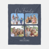 Couverture Polaire Notre Famille Calligraphie Script 4 Photos Bleu (Devant)